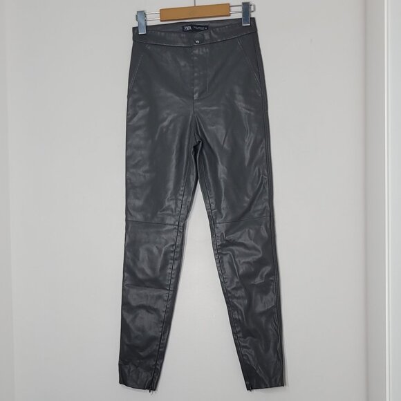 Zara Women's Light Green Faux Leather High Rise Skinny Leggings Size XS - Picture 2 of 15
